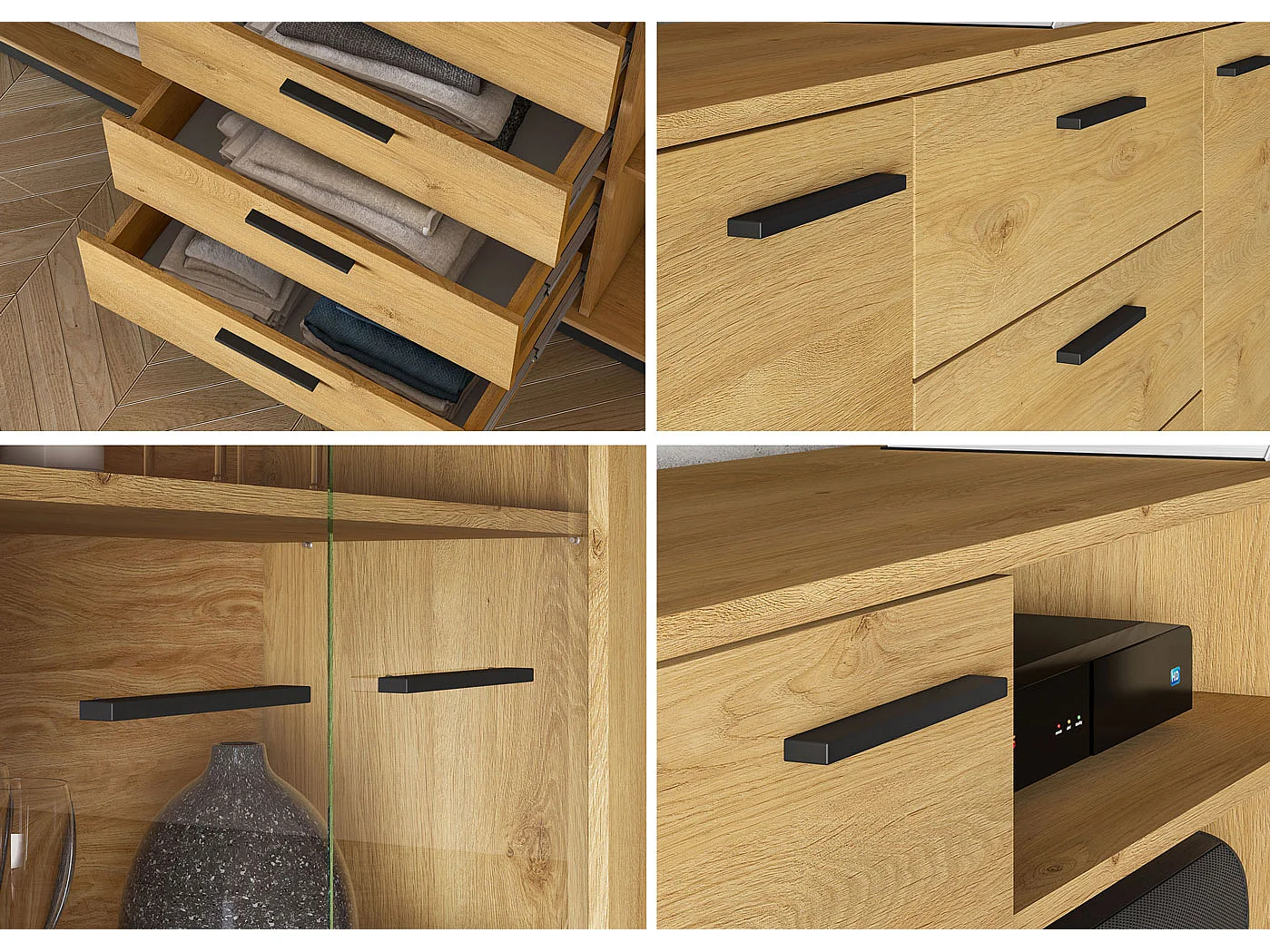 KLEIDERSCHRANK Modesto Eiche Style hell / Schwarz 92 / 55 / 196 cm