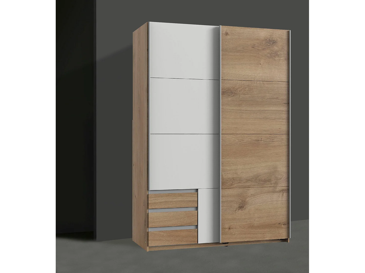 SCHWEBTÜRENSCHRANK Emden Plankeneiche / weiß 135 / 64 / 198cm