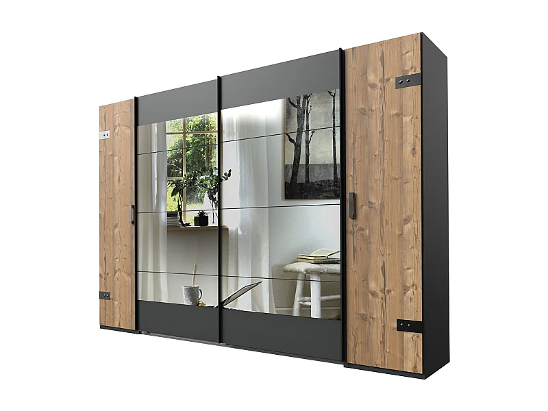DREH- / SCHWEBETÜRENSCHRANK Stockholm graphit / Edeltanne 225 / 65 / 210cm