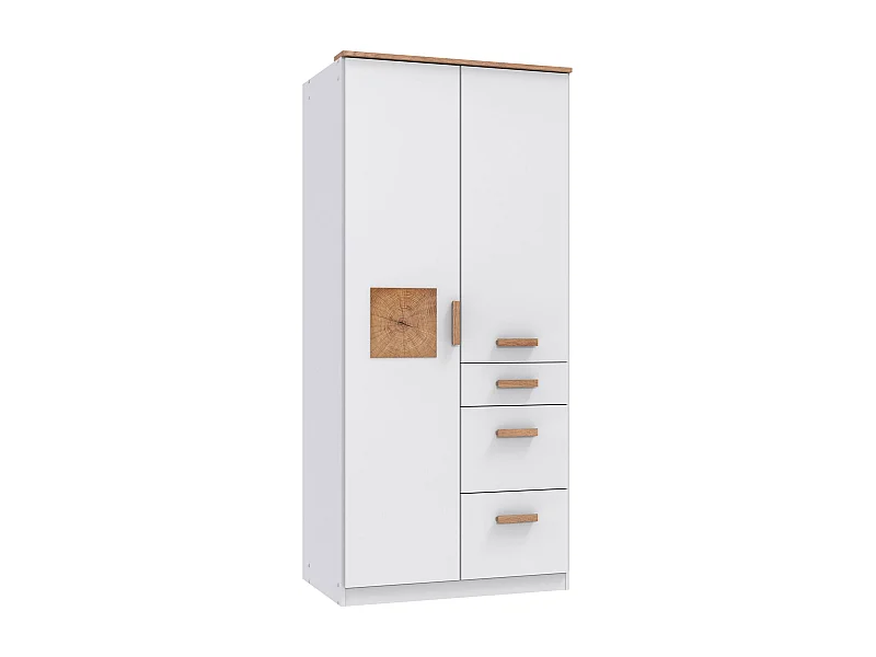 KLEIDERSCHRANK Gotland weiß / Plankeneiche - Hirnholz 91 / 58 / 199cm