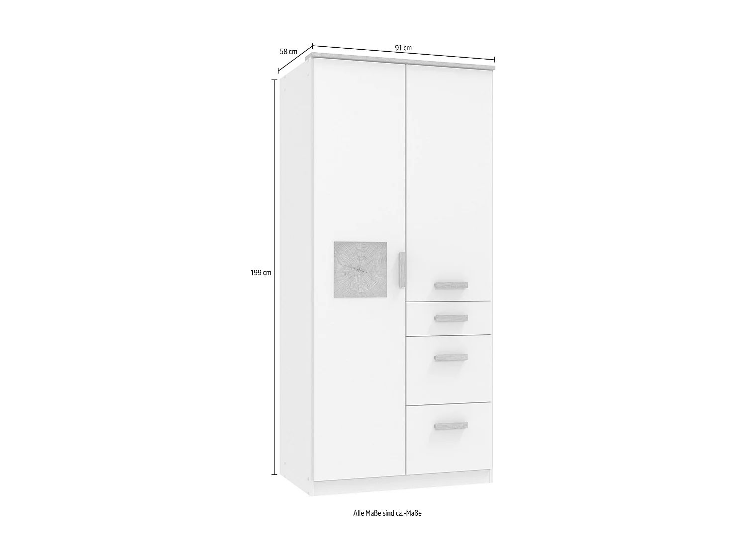 KLEIDERSCHRANK Gotland weiß / Plankeneiche - Hirnholz 91 / 58 / 199cm