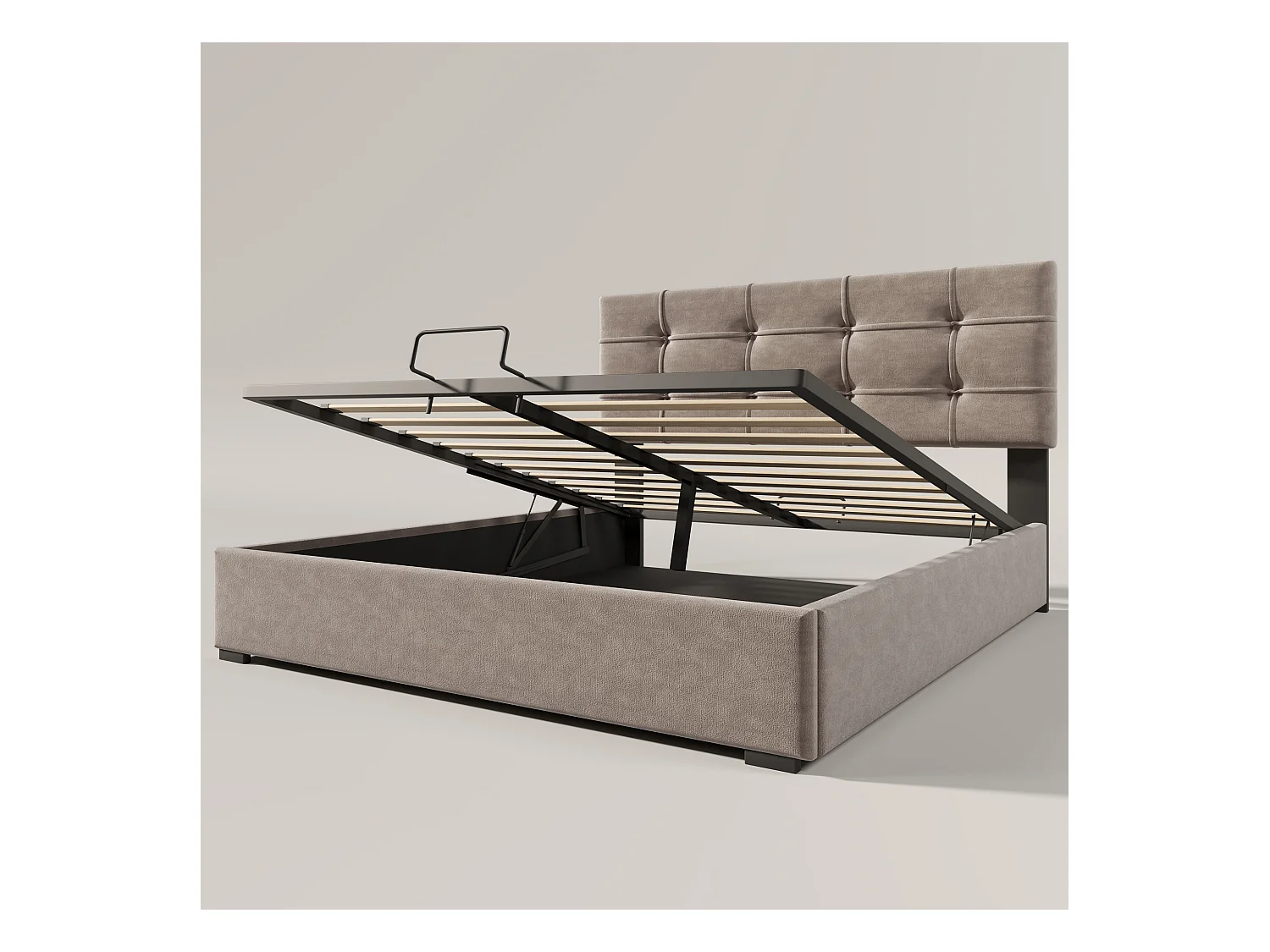 Cama con almacenaje 140x200 cm - Cama tapizada con cabecero regulable y somier de láminas - terciopelo gris claro - sin colchón