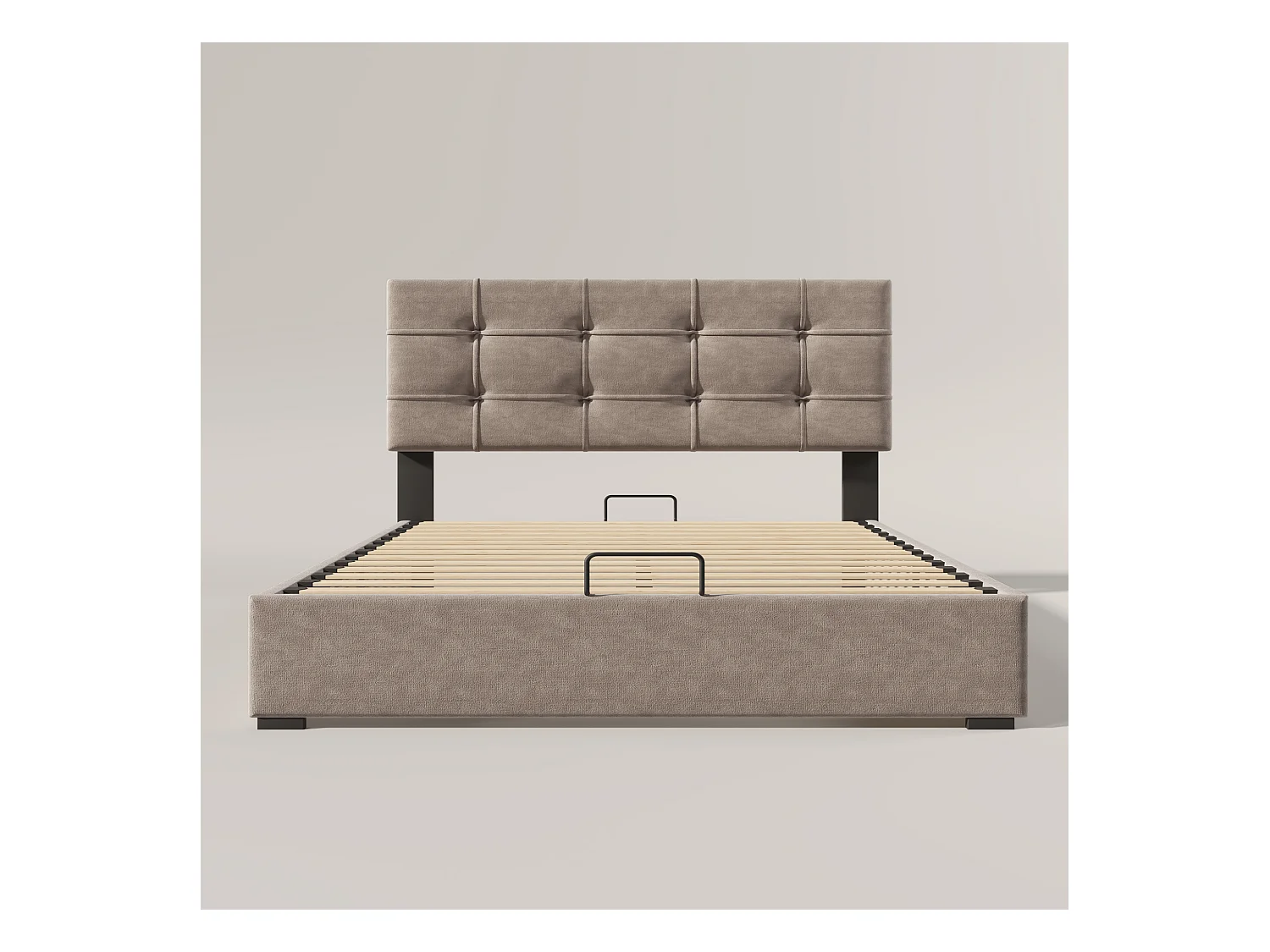 Lit coffre 140x200 cm - Lit adulte avec tête de lit réglable et sommier à lattes - velours gris clair - sans matelas