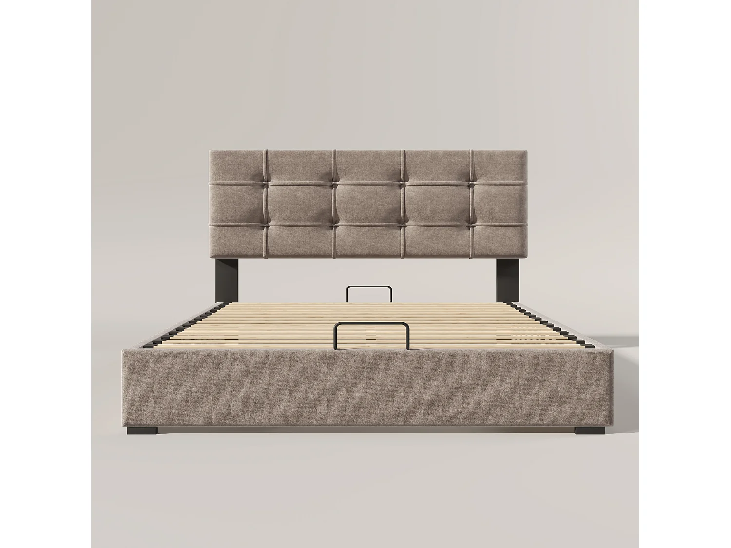 Lit coffre 140x200 cm - Lit adulte avec tête de lit réglable et sommier à lattes - velours gris clair - sans matelas