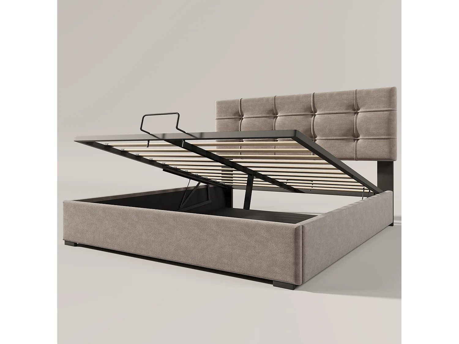 Lit coffre 140x200 cm - Lit adulte avec tête de lit réglable et sommier à lattes - velours gris clair - sans matelas