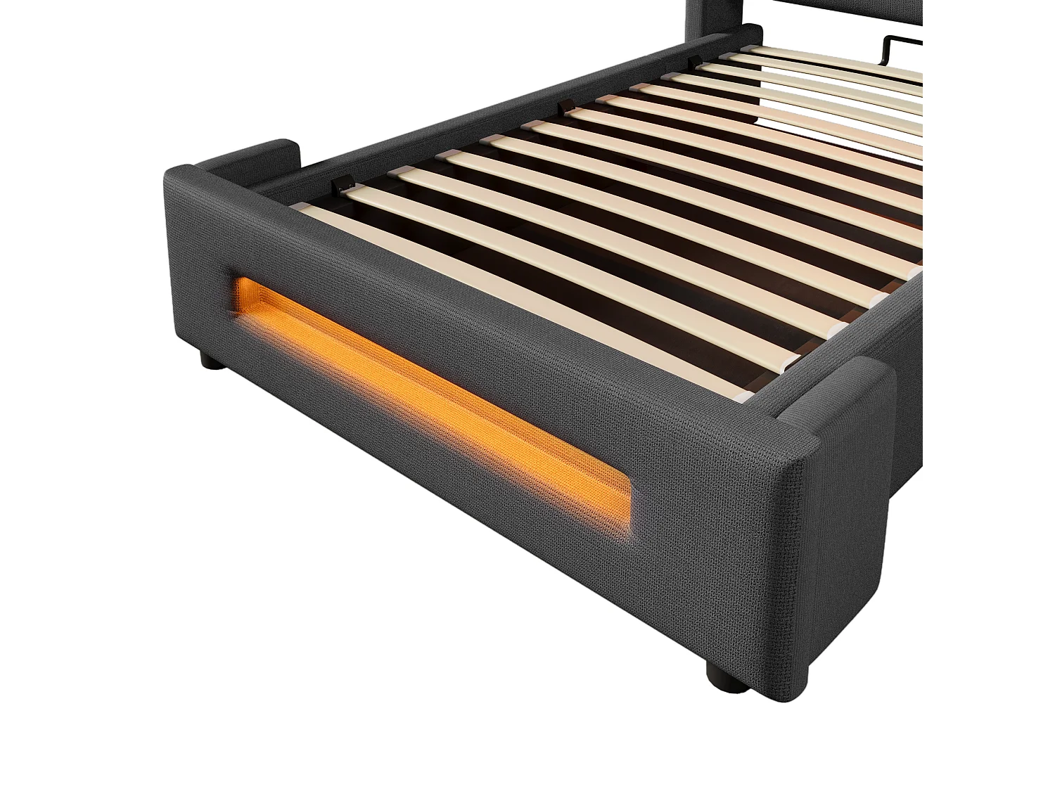 Łóżko 90x200 cm z pojemnikiem – łóżko dziecięce z ładowaniem USB i oświetleniem LED – szary len – bez materaca