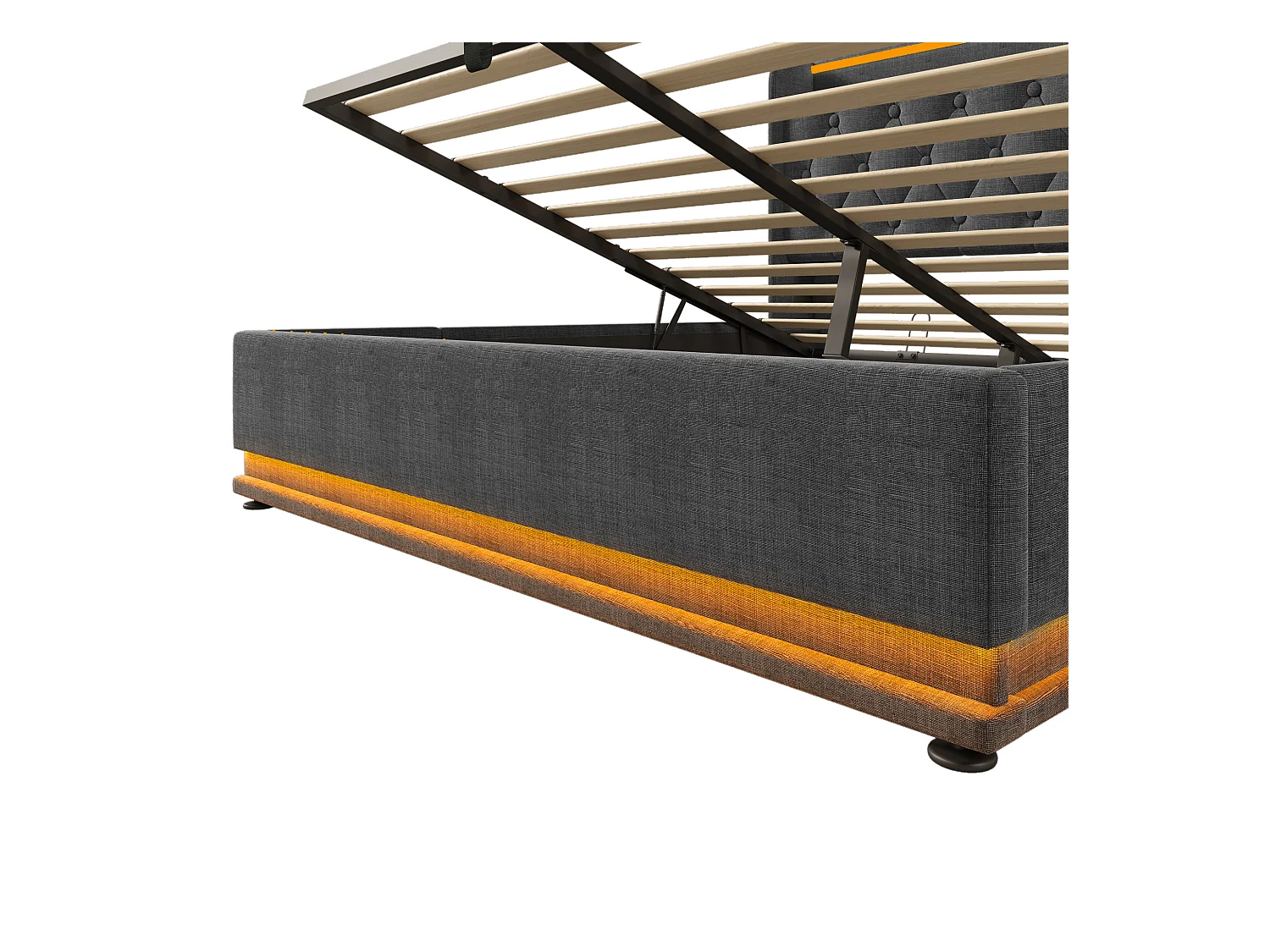 Lit coffre 160x200 cm - Lit adulte avec éclairage LED et recharge USB - lin gris - sans matelas