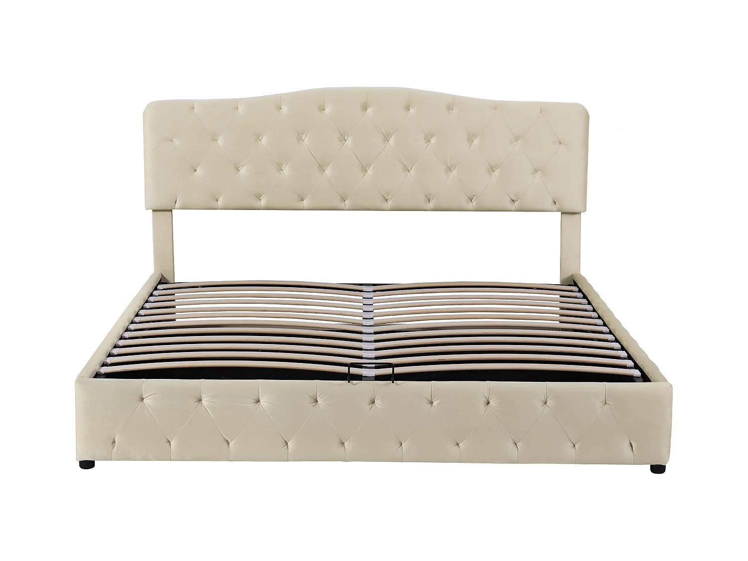 Łóżko z pojemnikiem 180x200 cm - Łóżko podwójne z regulowanym zagłówkiem - beżowy aksamit - bez materaca