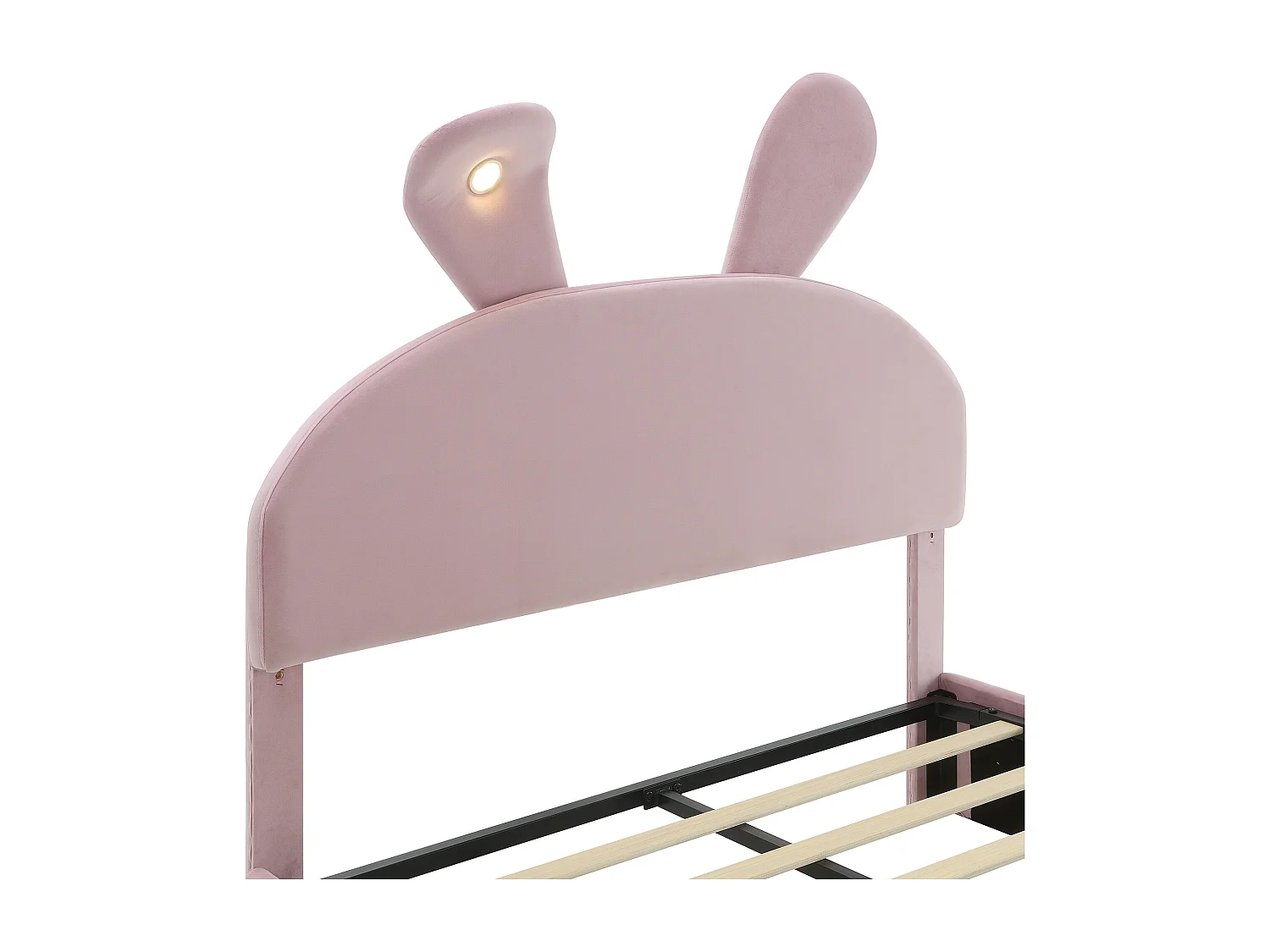 Lit simple 140x200 cm - Lit enfant avec deux banquettes de rangement et bandeau lumineux chaleureux - velours rose - sans matelas