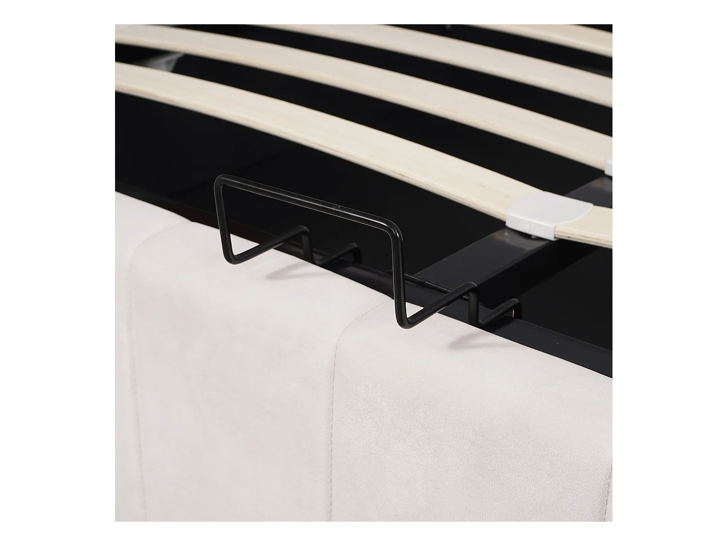 Cama com arrumação de 140x200 cm - Cama para adulto com cabeceira ajustável e estrado de ripas - Veludo - Branco creme