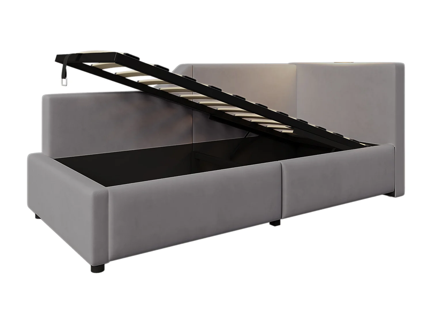 Cama com arrumação 90x200 cm - Cama infantil com luz de leitura e carregamento USB - veludo cinzento - sem colchão