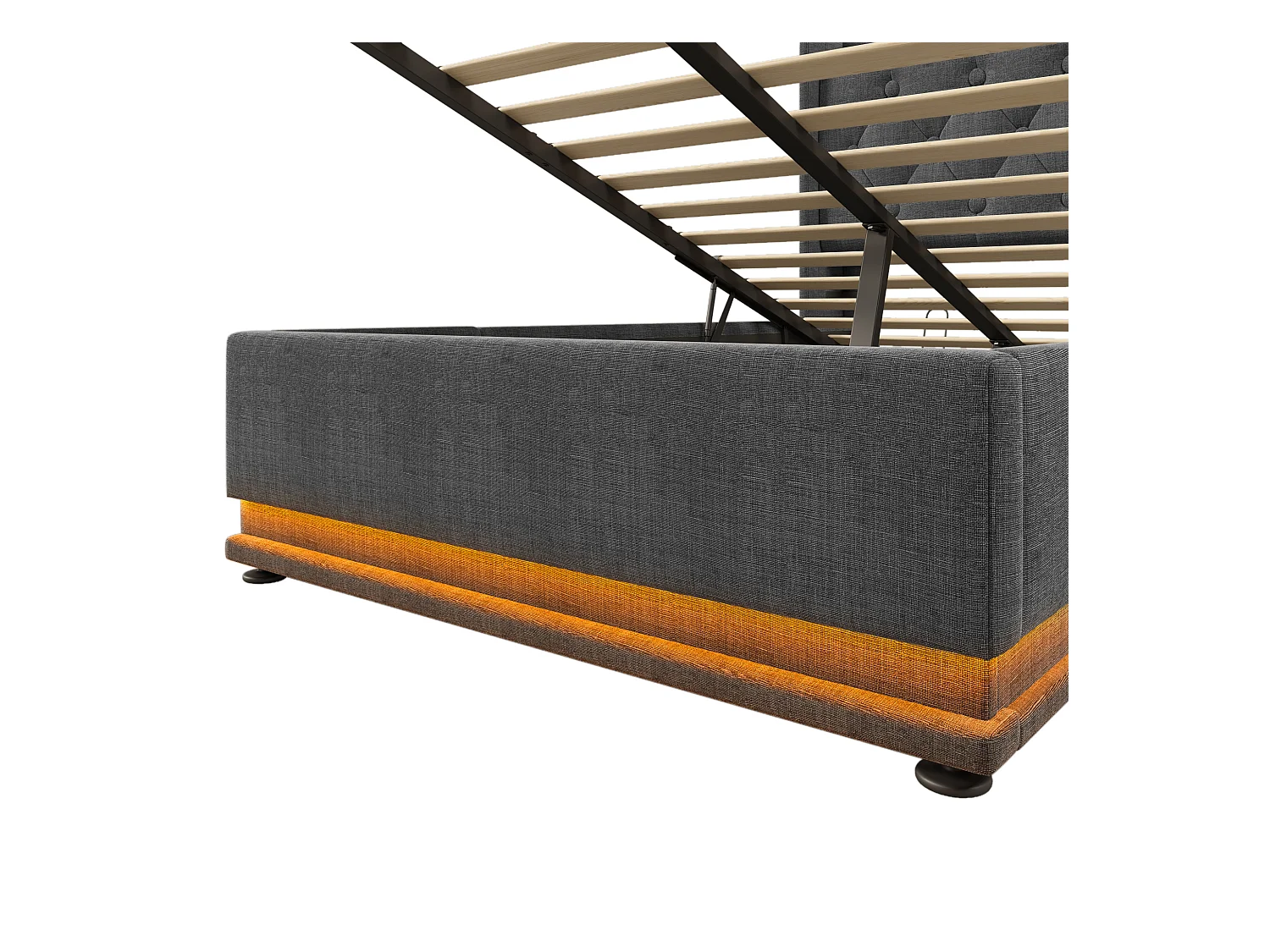 Lit coffre 90x200 cm - Lit simple avec LED et recharge USB - lin gris - sans matelas