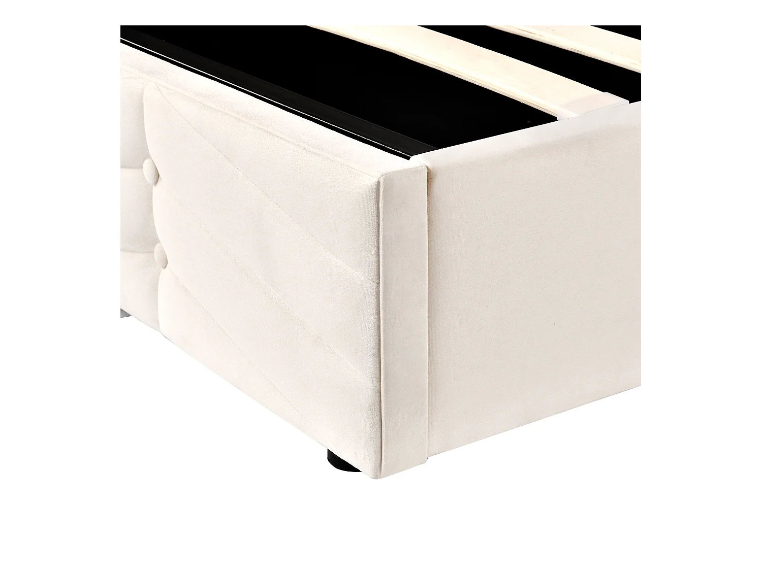 Letto contenitore 140x190 cm - Letto imbottito con testiera regolabile in altezza - doghe in legno - velluto beige