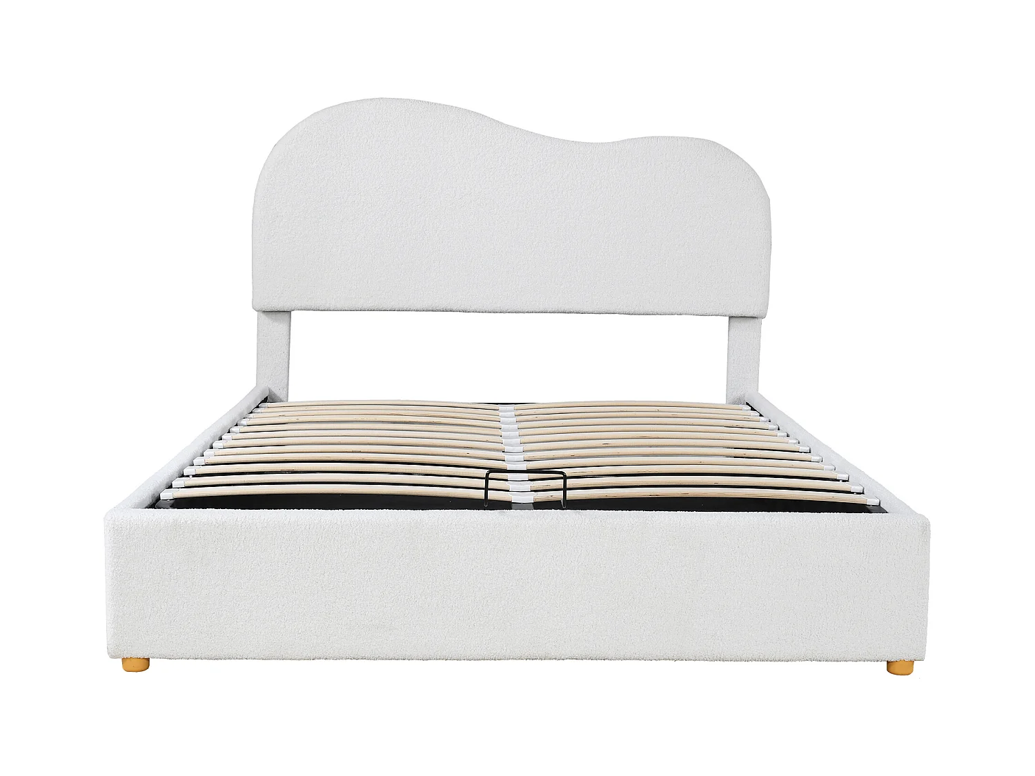 Łóżko 140x200 cm z pojemnikiem - Łóżko dla dorosłych z pojedynczym regulowanym zagłówkiem - Stelaż z listew - Biały plusz