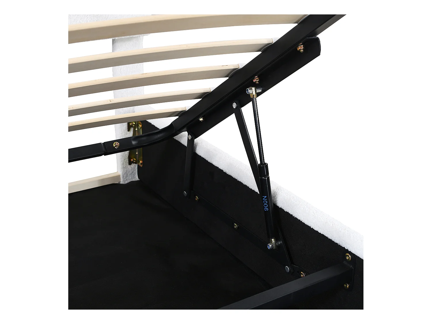 Łóżko 140x200 cm z pojemnikiem - Łóżko dla dorosłych z pojedynczym regulowanym zagłówkiem - Stelaż z listew - Biały plusz