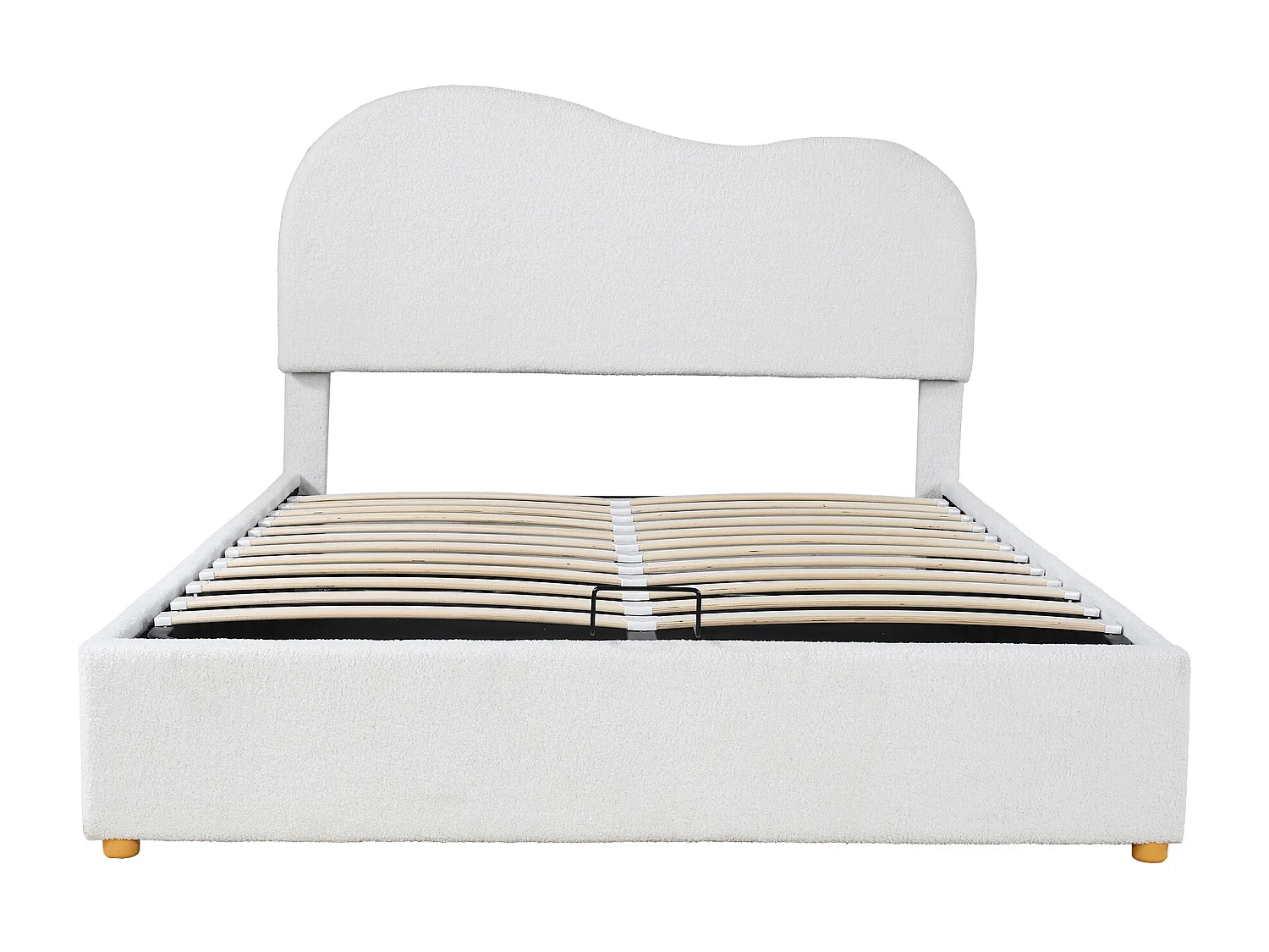 Lit coffre 140x200 cm - Lit adulte avec tête de lit unique réglable - sommier à lattes - Peluche blanc