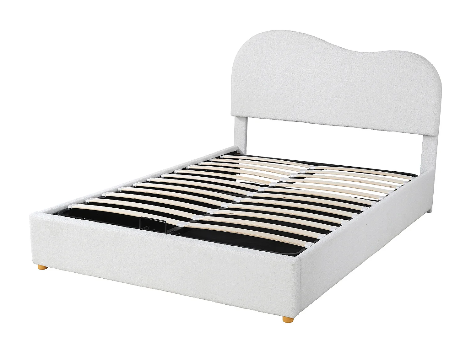 Lit coffre 140x200 cm - Lit adulte avec tête de lit unique réglable - sommier à lattes - Peluche blanc