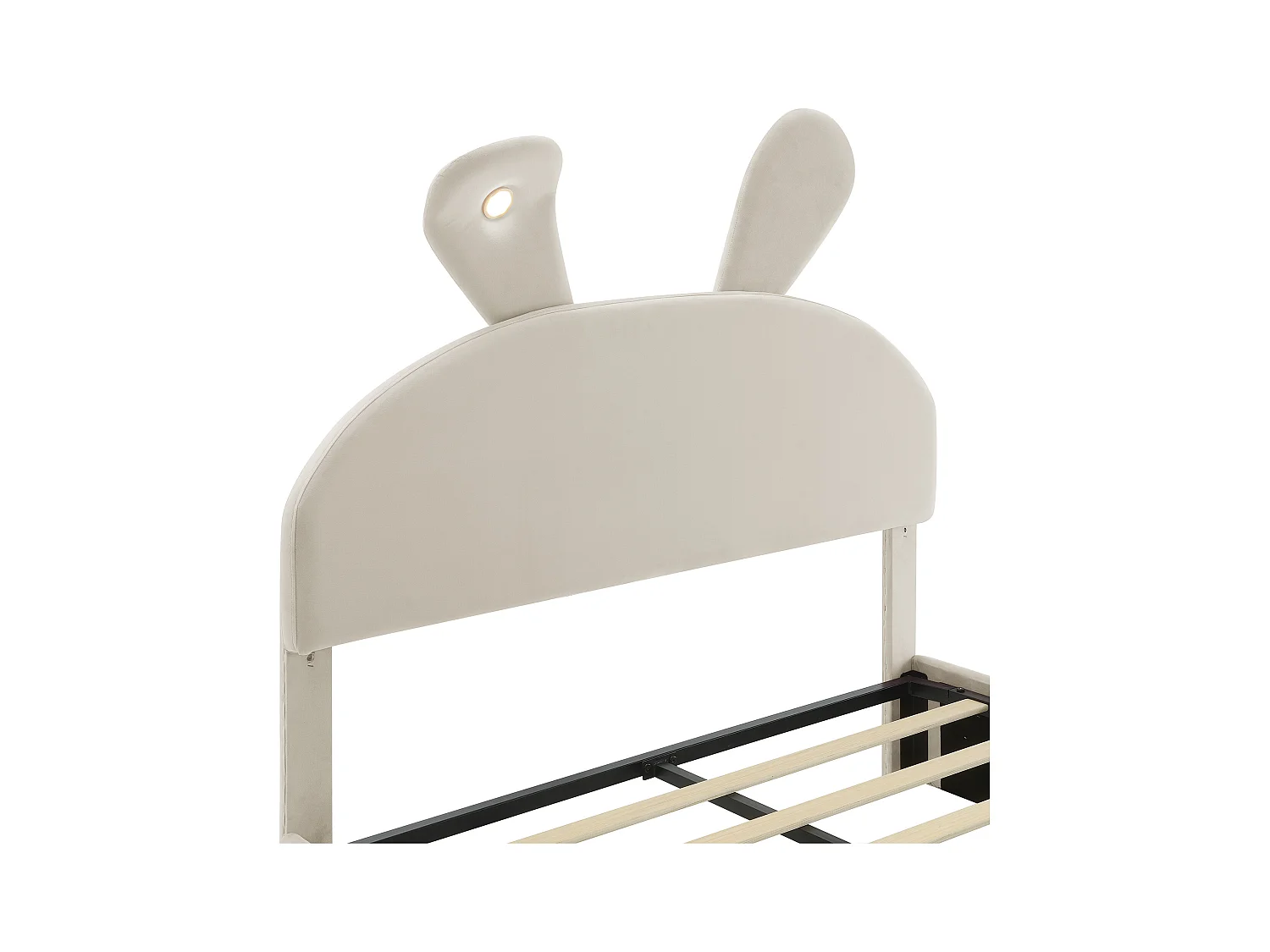 Lit simple 140x200 cm - Lit enfant avec deux banquettes de rangement et bandeau lumineux chaleureux - velours beige - sans matelas