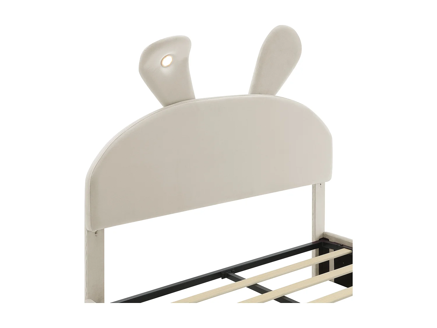 Einzelbett 140x200 cm - Kinderbett mit zwei Stauraumbänken und warmer Lichtleiste - beiger Samt - ohne Matratze