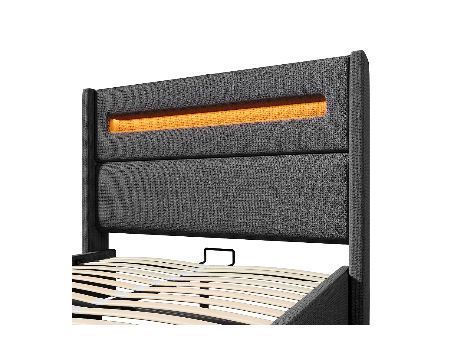 Lit coffre 140x200 cm - Lit adulte avec chargement USB et éclairage LED - lin gris - sans matelas