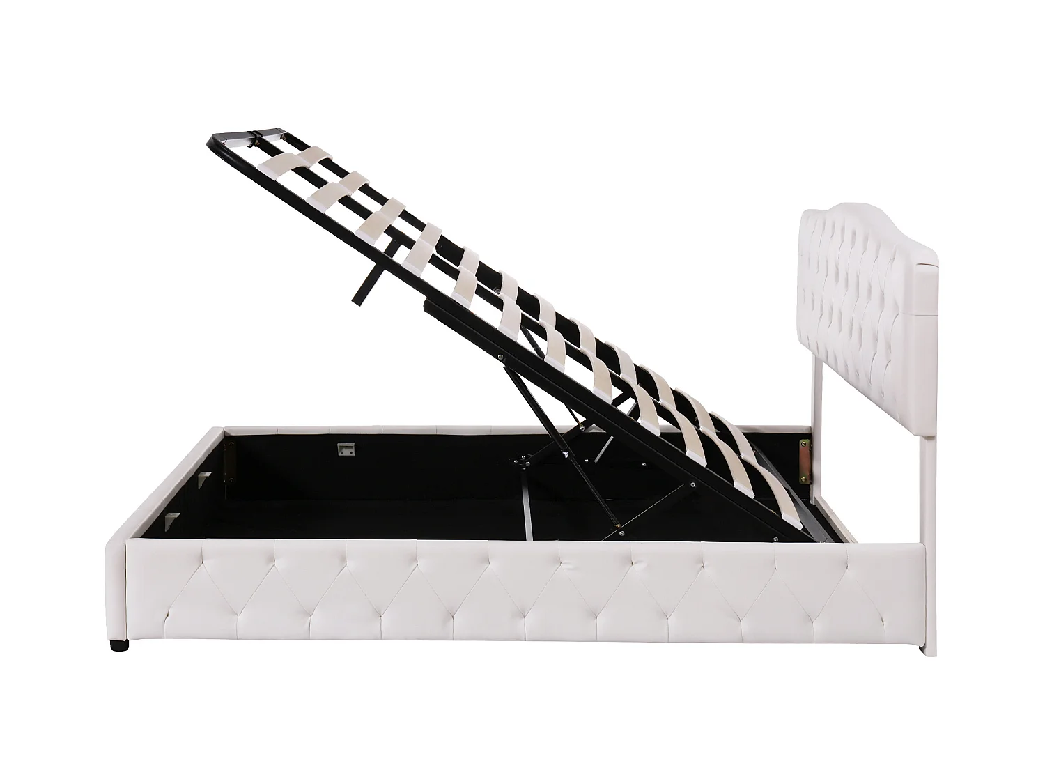 Cama com gavetas 180x200 cm - Cama de casal com cabeceira ajustável em altura - PU branco - sem colchão