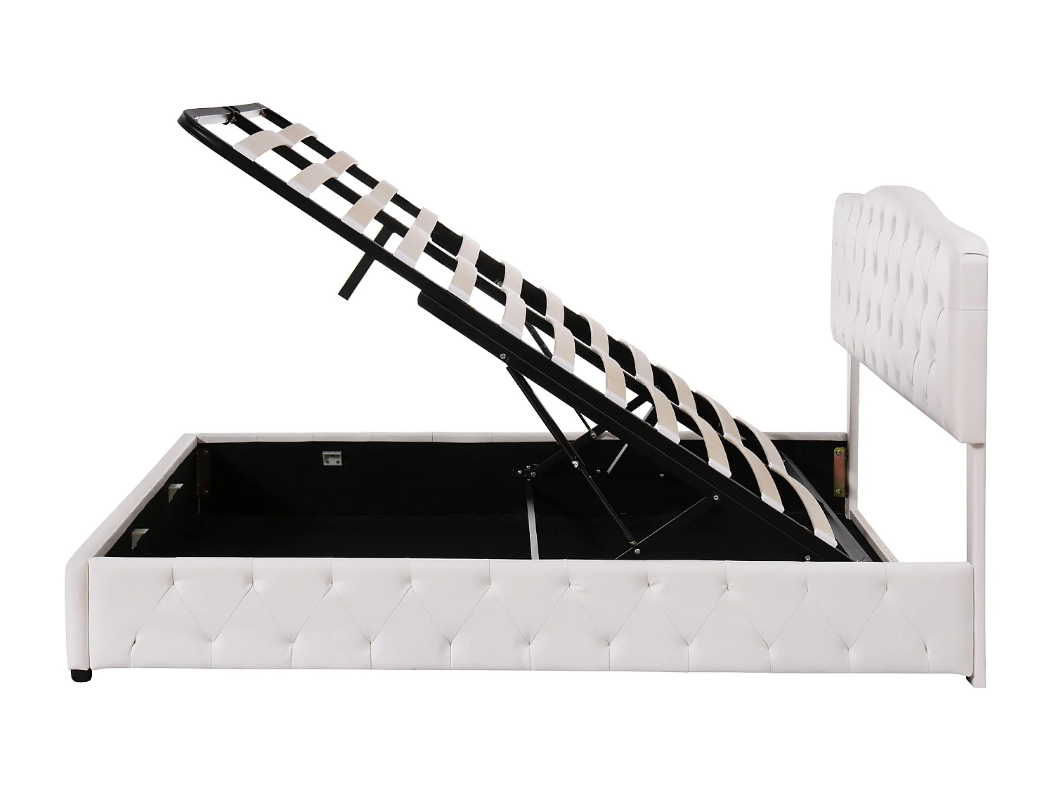 Lit coffre 180x200 cm - Lit double avec tête de lit réglable en hauteur - PU blanc - sans matelas