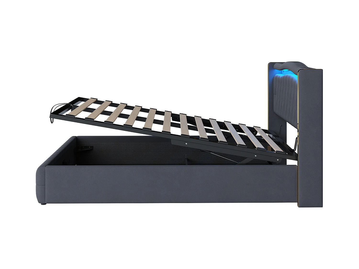 Lit coffre 160 x 200 cm - Lit adulte avec lumières LED et décoration diamant - velours noir - sans matelas