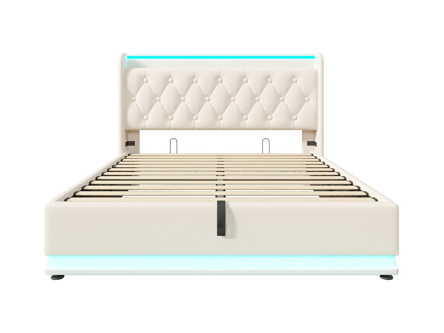 Lit coffre 140x200 cm - Lit adulte avec chargement USB et éclairage LED - PU blanc - sans matelas
