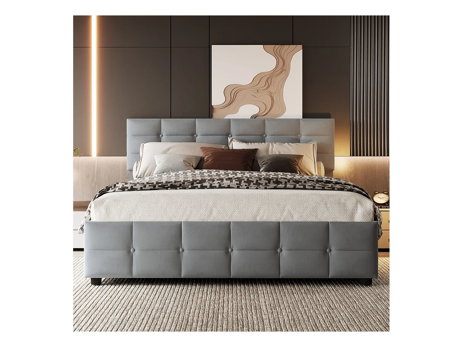 Letto contenitore 180x200 cm - Letto per adulti con rete a doghe e schienale - velluto grigio - senza materasso