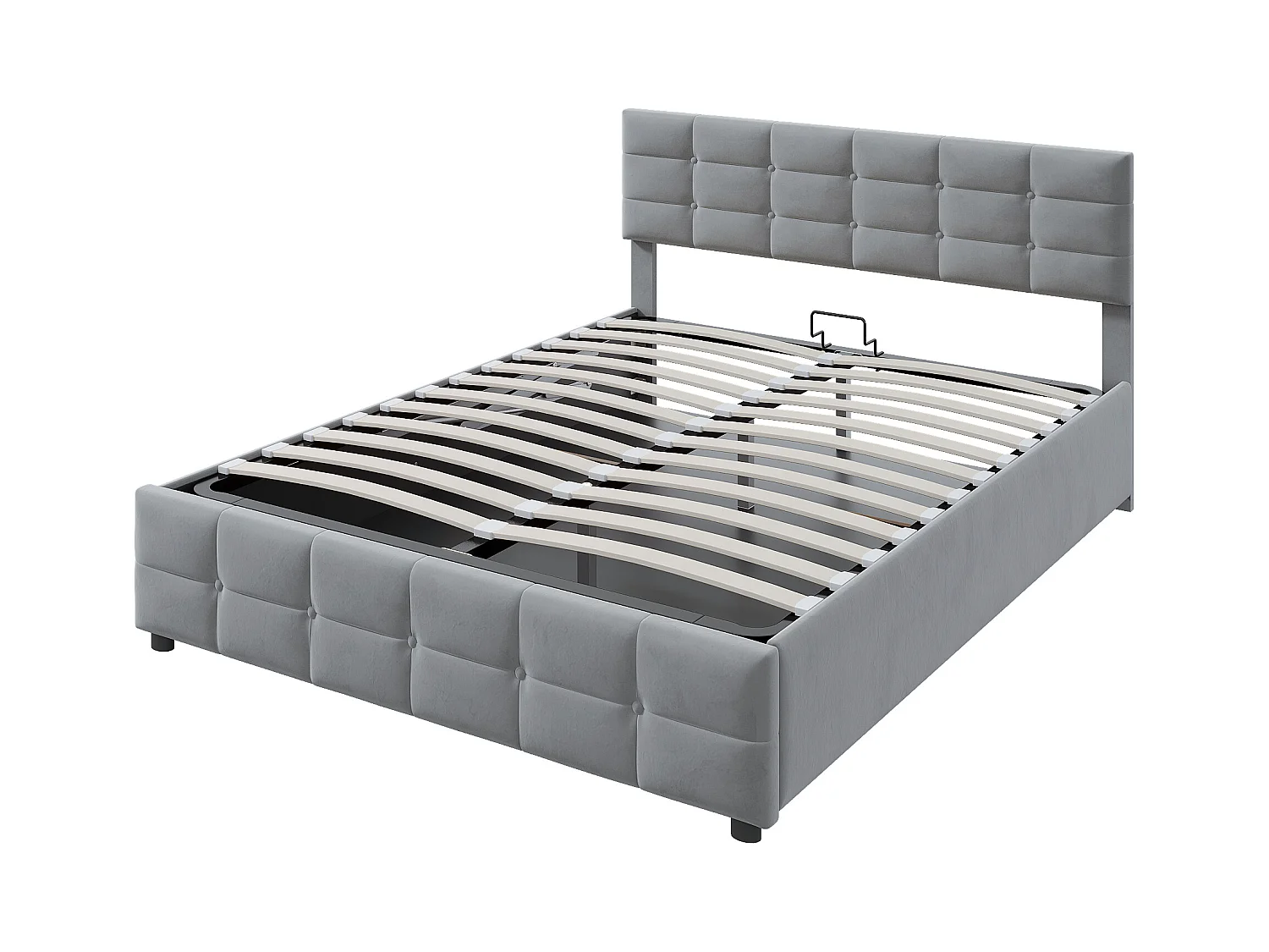 Letto contenitore 180x200 cm - Letto per adulti con rete a doghe e schienale - velluto grigio - senza materasso