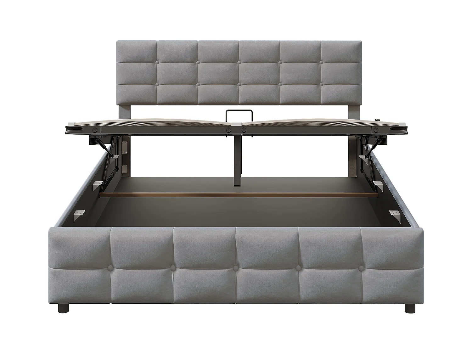 Letto contenitore 180x200 cm - Letto per adulti con rete a doghe e schienale - velluto grigio - senza materasso