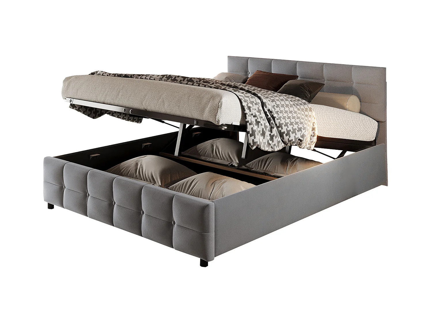 Letto contenitore 180x200 cm - Letto per adulti con rete a doghe e schienale - velluto grigio - senza materasso