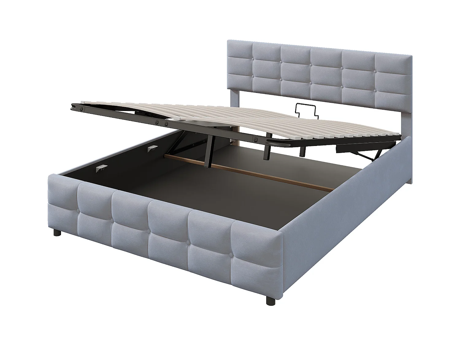 Letto contenitore 180x200 cm - Letto per adulti con rete a doghe e schienale - velluto grigio - senza materasso