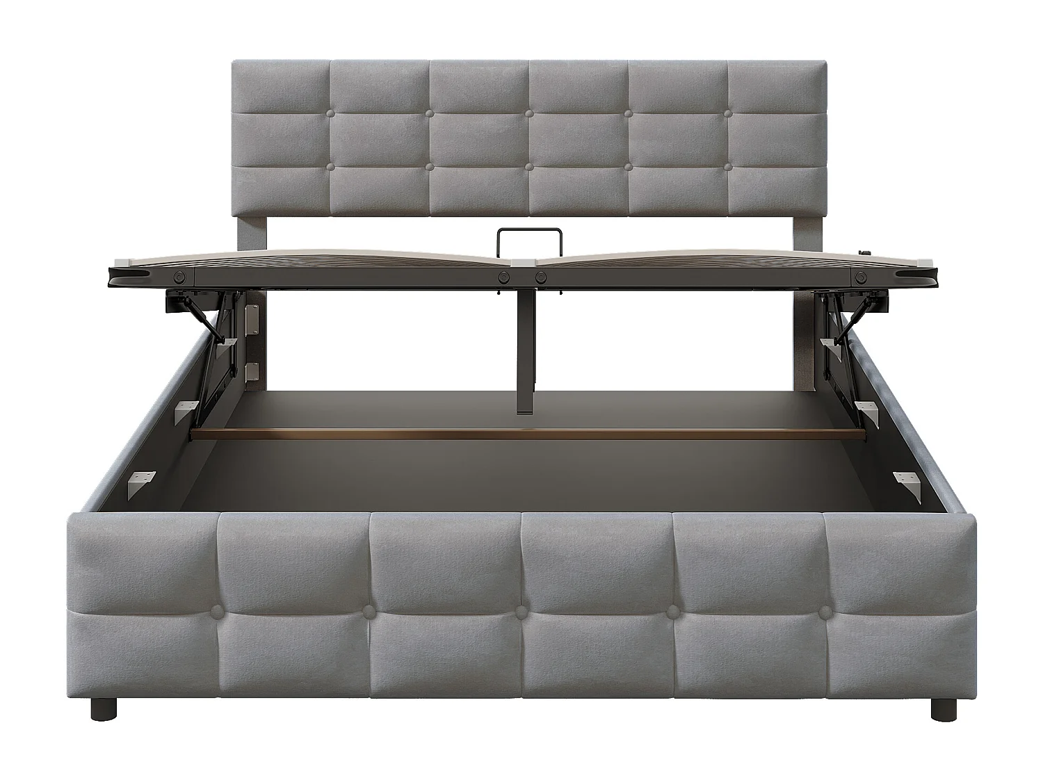 Letto contenitore 180x200 cm - Letto per adulti con rete a doghe e schienale - velluto grigio - senza materasso