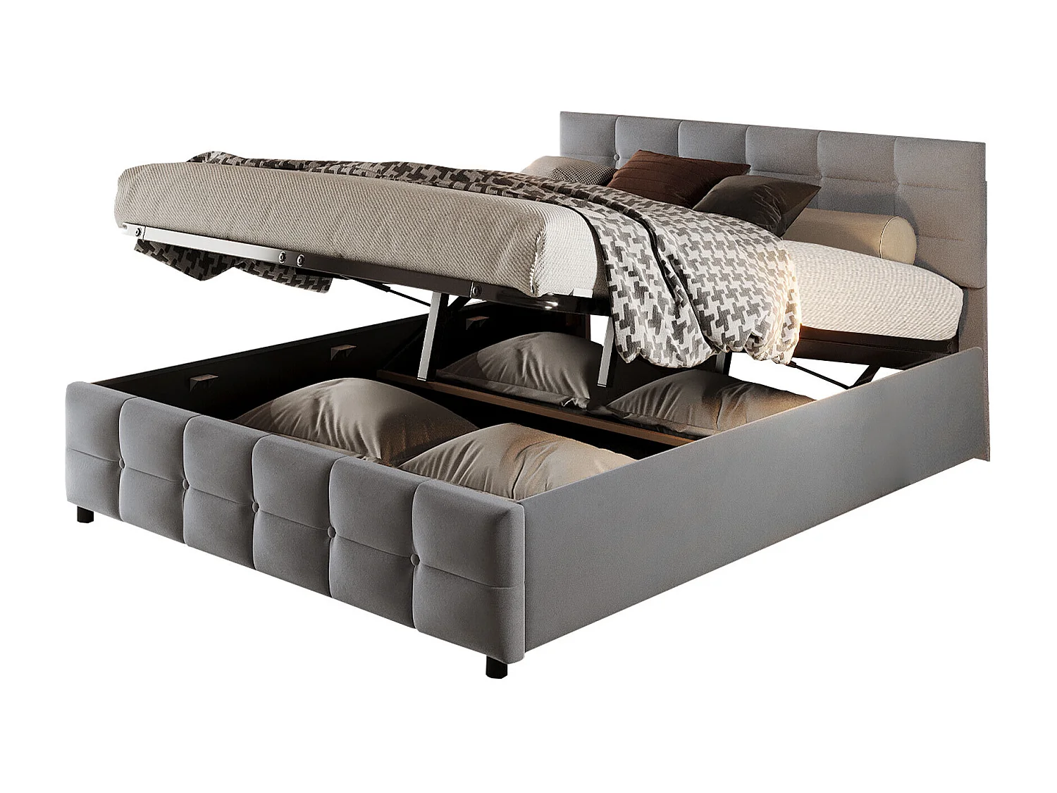 Letto contenitore 180x200 cm - Letto per adulti con rete a doghe e schienale - velluto grigio - senza materasso