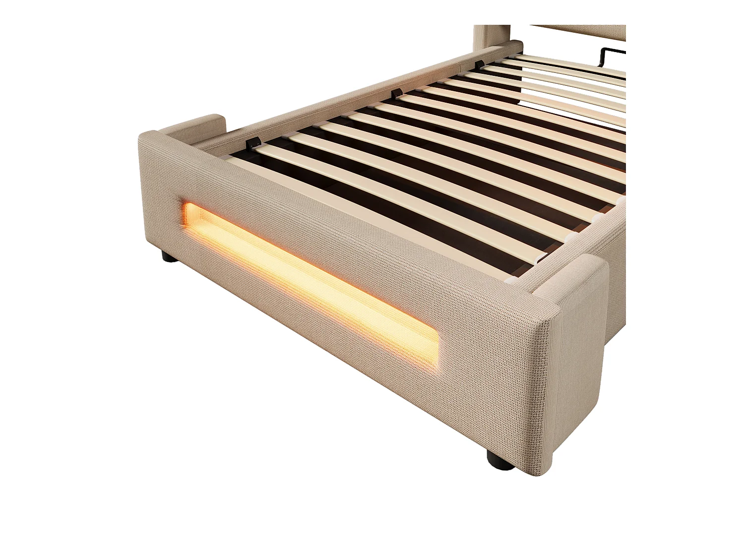 Lit coffre 90x200 cm - Lit enfant avec chargement USB et éclairage LED - lin beige - sans matelas