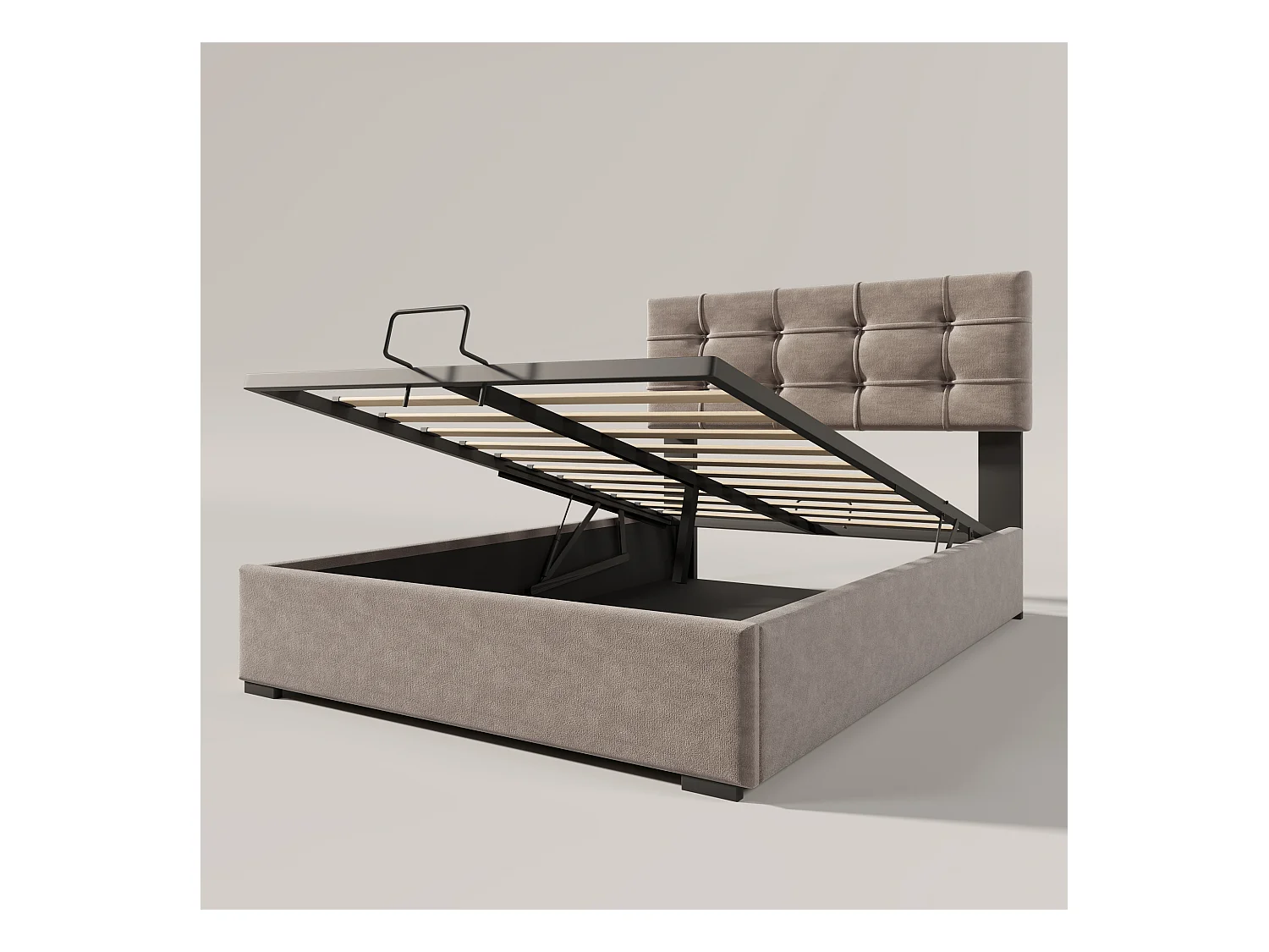 Lit coffre 90x200 cm - Lit simple avec tête de lit réglable et sommier à lattes - velours gris clair - sans matelas