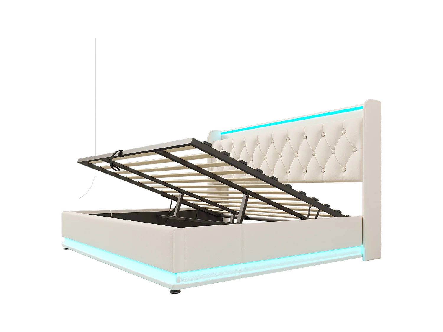 Lit coffre 180x200 cm - Lit double avec éclairage LED et recharge USB - PU blanc - sans matelas