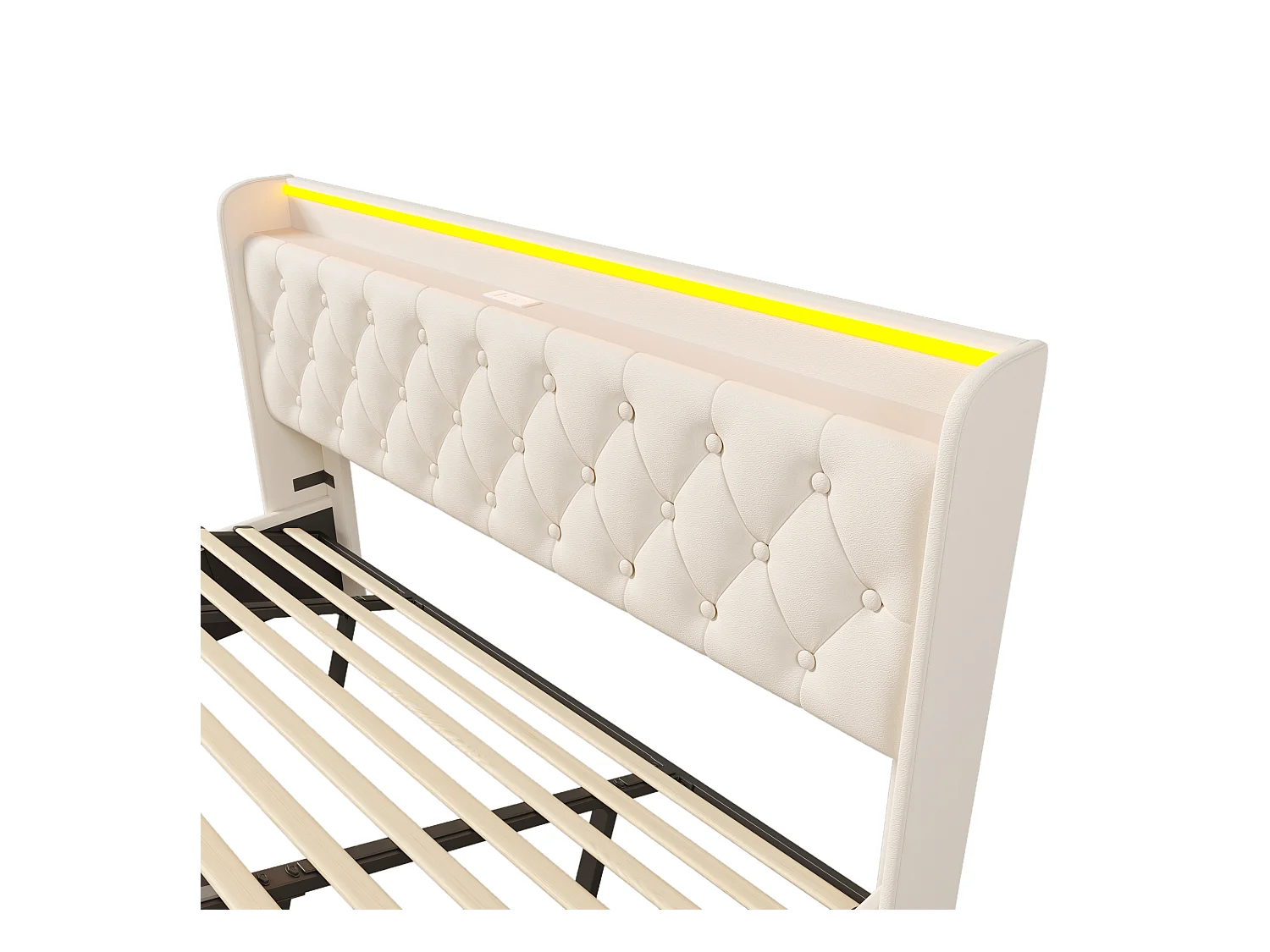 Lit coffre 180x200 cm - Lit double avec éclairage LED et recharge USB - PU blanc - sans matelas