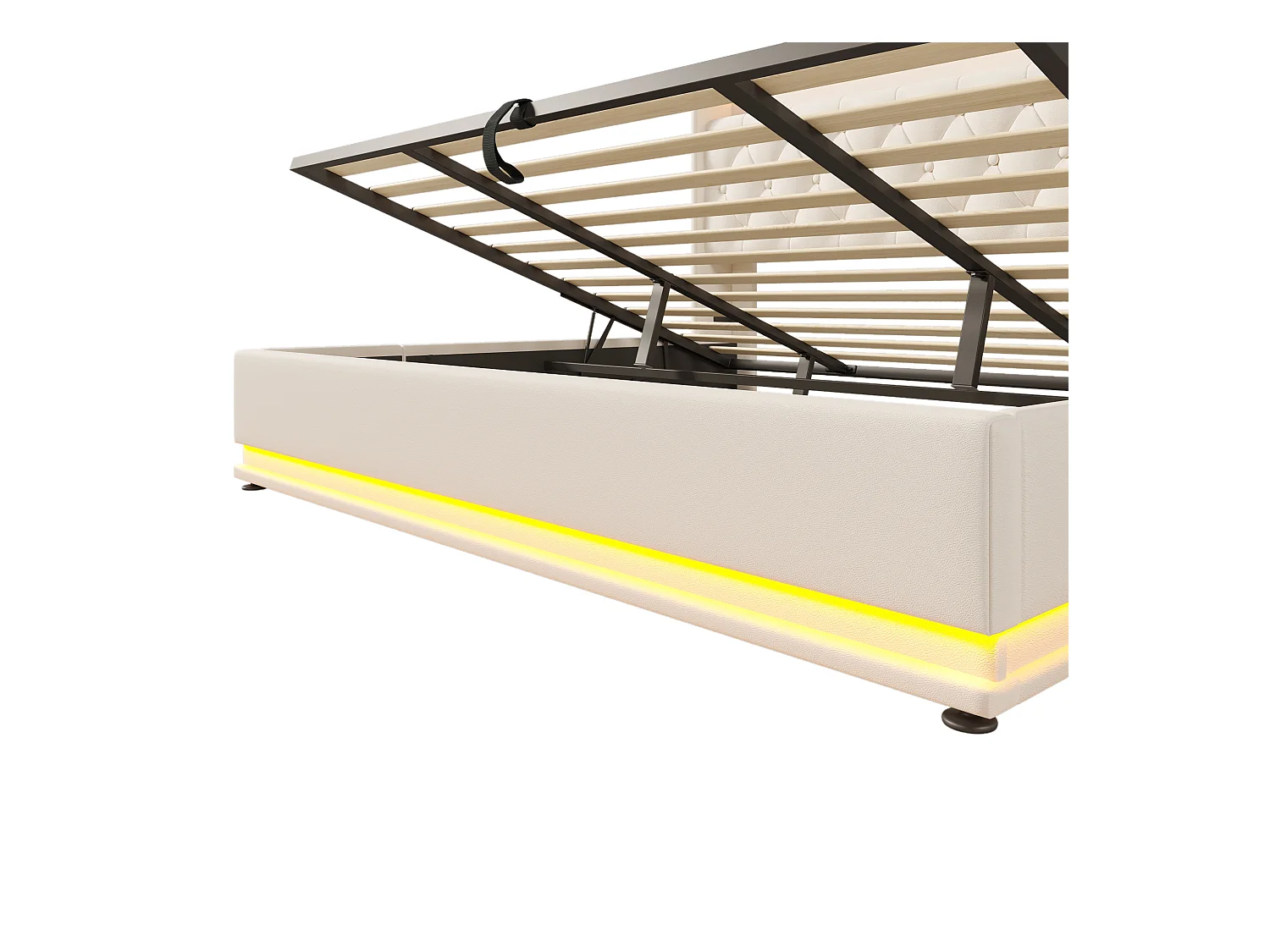 Lit coffre 180x200 cm - Lit double avec éclairage LED et recharge USB - PU blanc - sans matelas