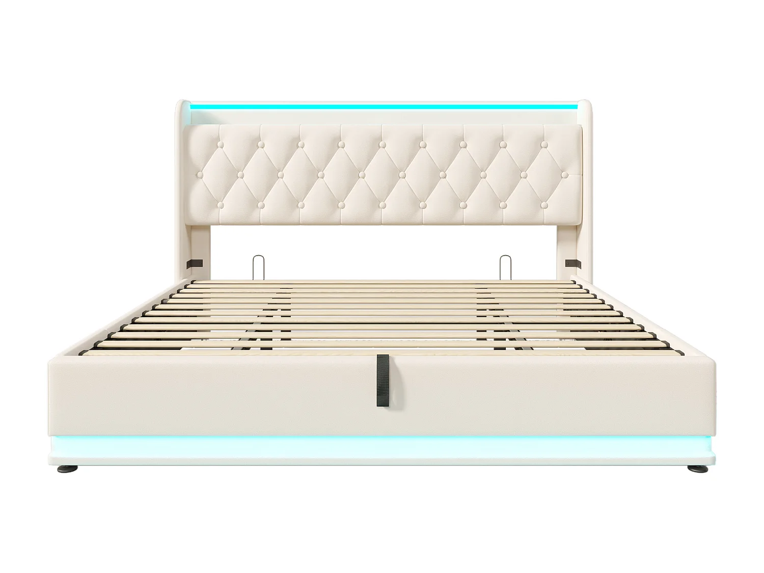 Cama com arrumação 180x200 cm - Cama de casal com iluminação LED e carregamento USB - PU branco - sem colchão