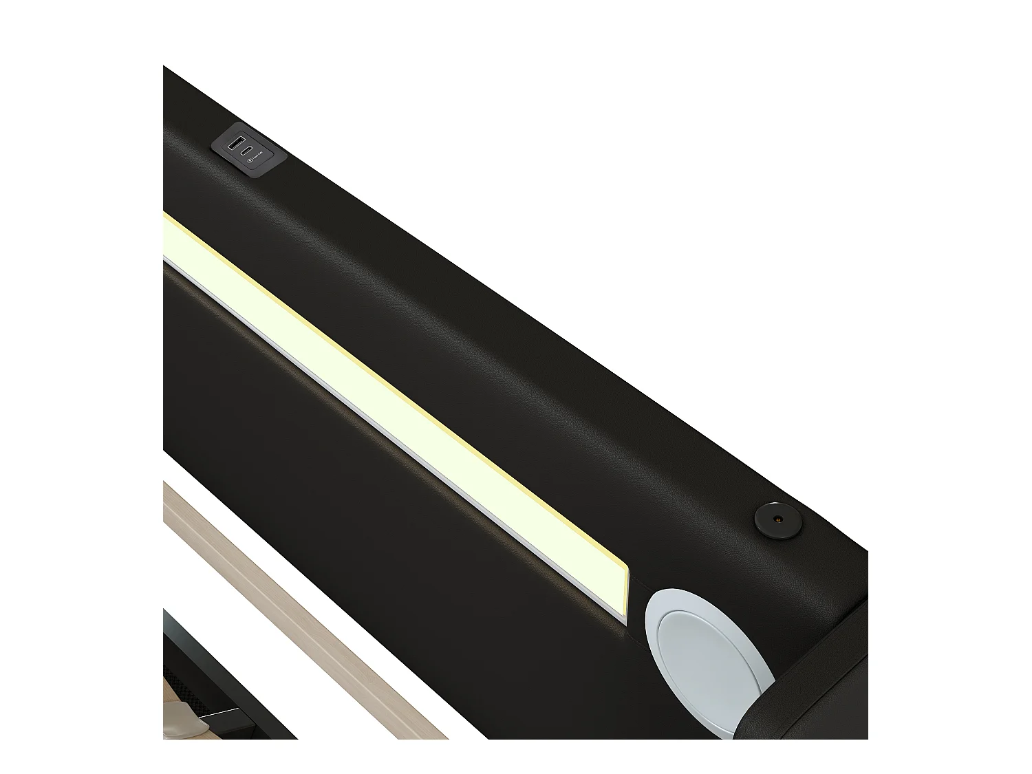 Lit coffre 90x200 cm - Lit ado avec USB, lumière LED et lecteur Bluetooth - PU noir - sans matelas