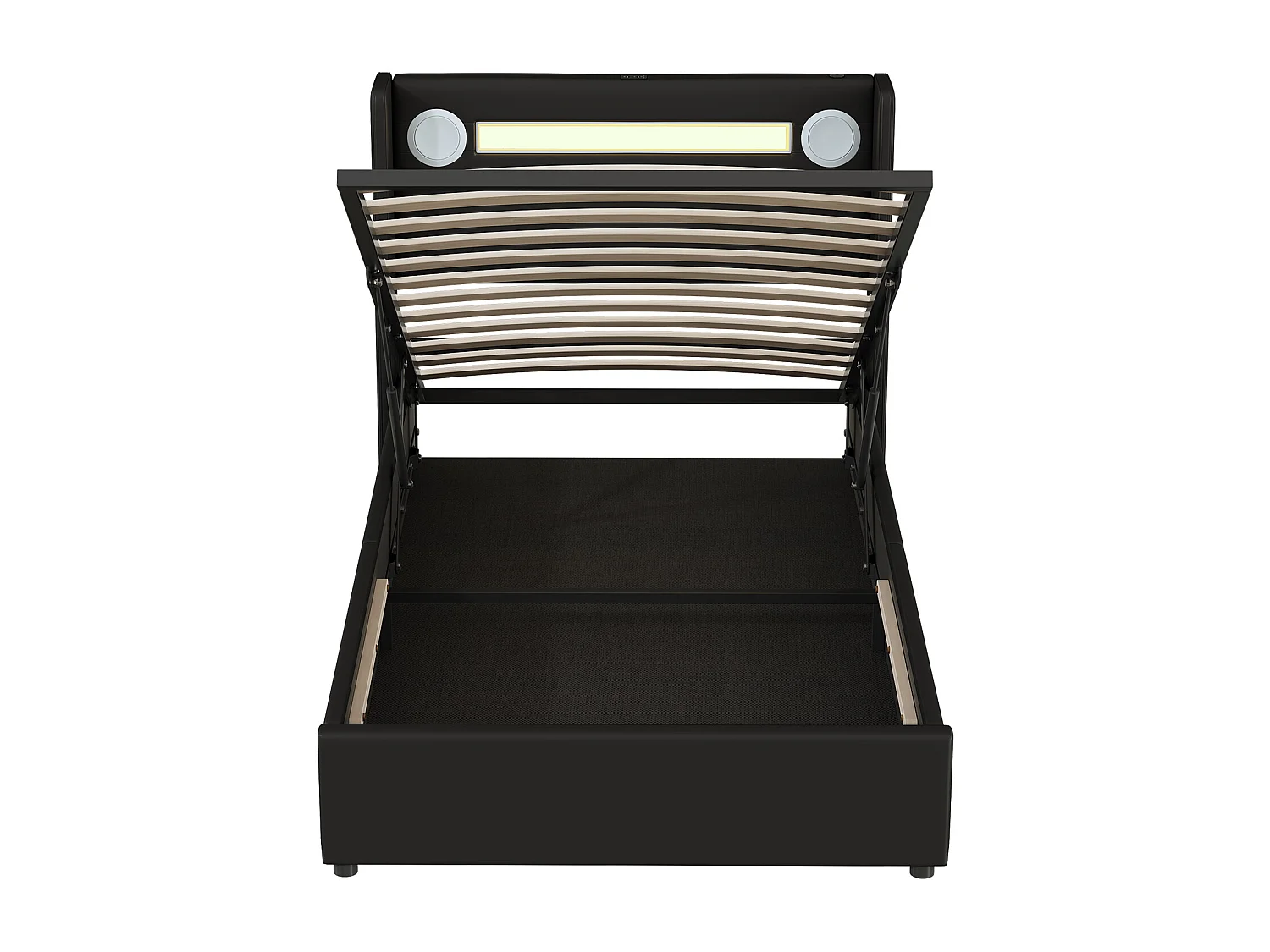 Łóżko 90x200 cm z pojemnikiem - Łóżko młodzieżowe z USB, oświetleniem LED i odtwarzaczem Bluetooth - Czarny poliuretan - Bez materaca