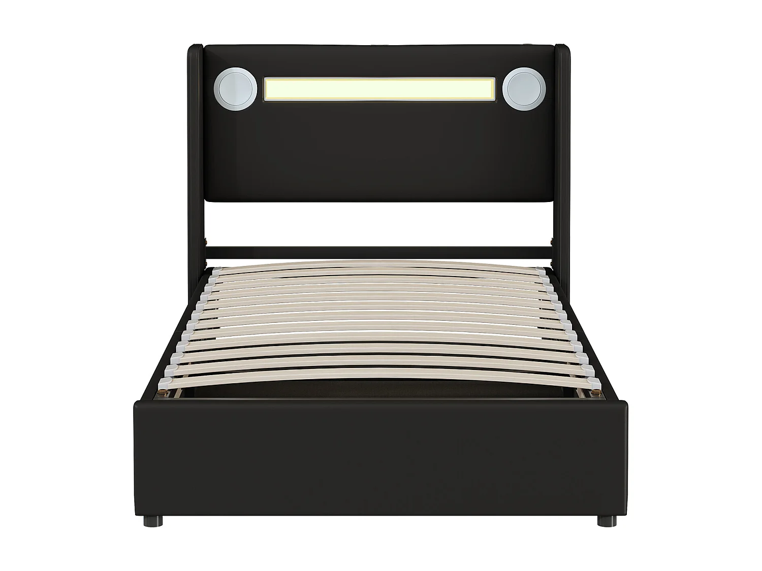 Łóżko 90x200 cm z pojemnikiem - Łóżko młodzieżowe z USB, oświetleniem LED i odtwarzaczem Bluetooth - Czarny poliuretan - Bez materaca