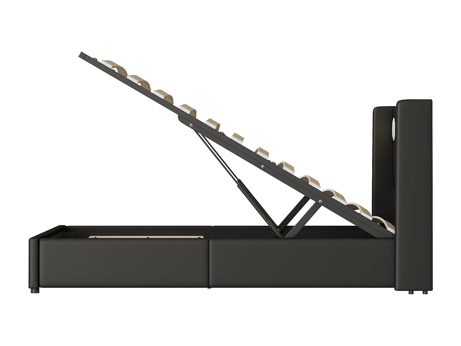 Łóżko 90x200 cm z pojemnikiem - Łóżko młodzieżowe z USB, oświetleniem LED i odtwarzaczem Bluetooth - Czarny poliuretan - Bez materaca