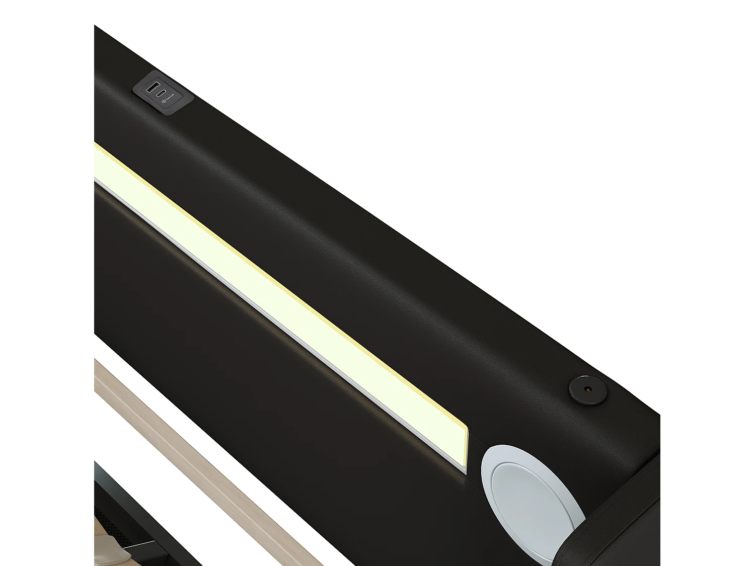 Łóżko 90x200 cm z pojemnikiem - Łóżko młodzieżowe z USB, oświetleniem LED i odtwarzaczem Bluetooth - Czarny poliuretan - Bez materaca