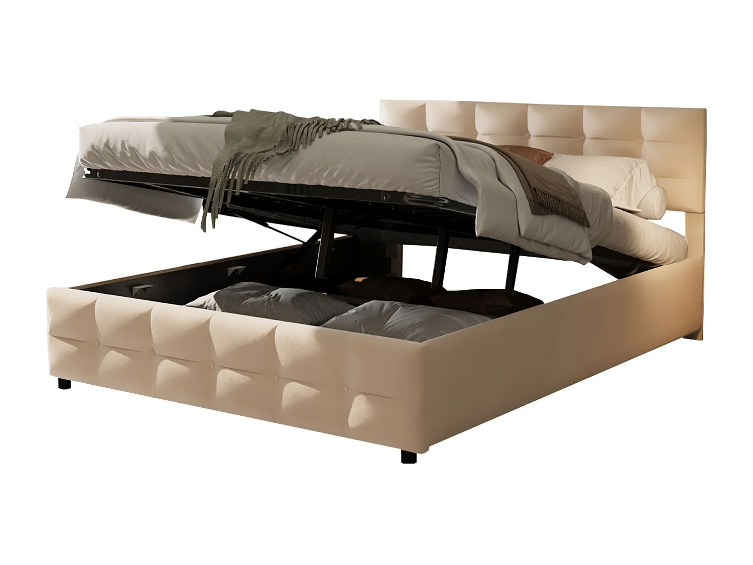 Cama con canapé 180x200 cm - Cama para adultos con somier y respaldo - terciopelo beige - sin colchón