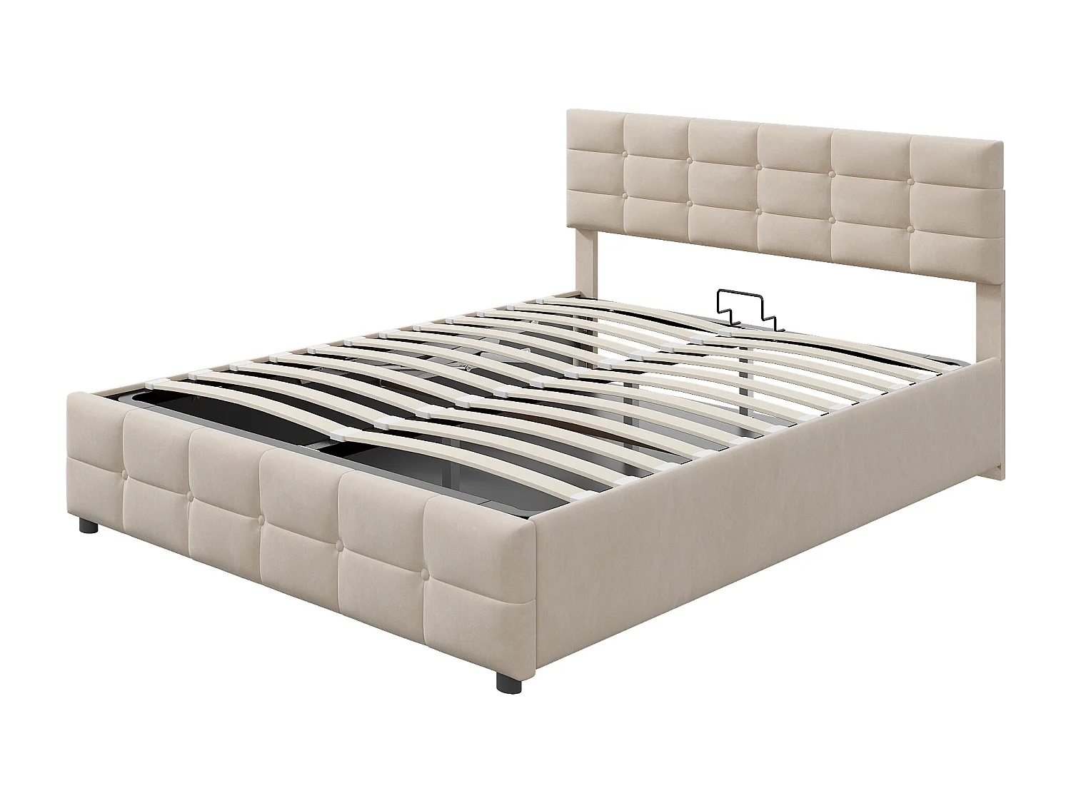 Cama con canapé 180x200 cm - Cama para adultos con somier y respaldo - terciopelo beige - sin colchón