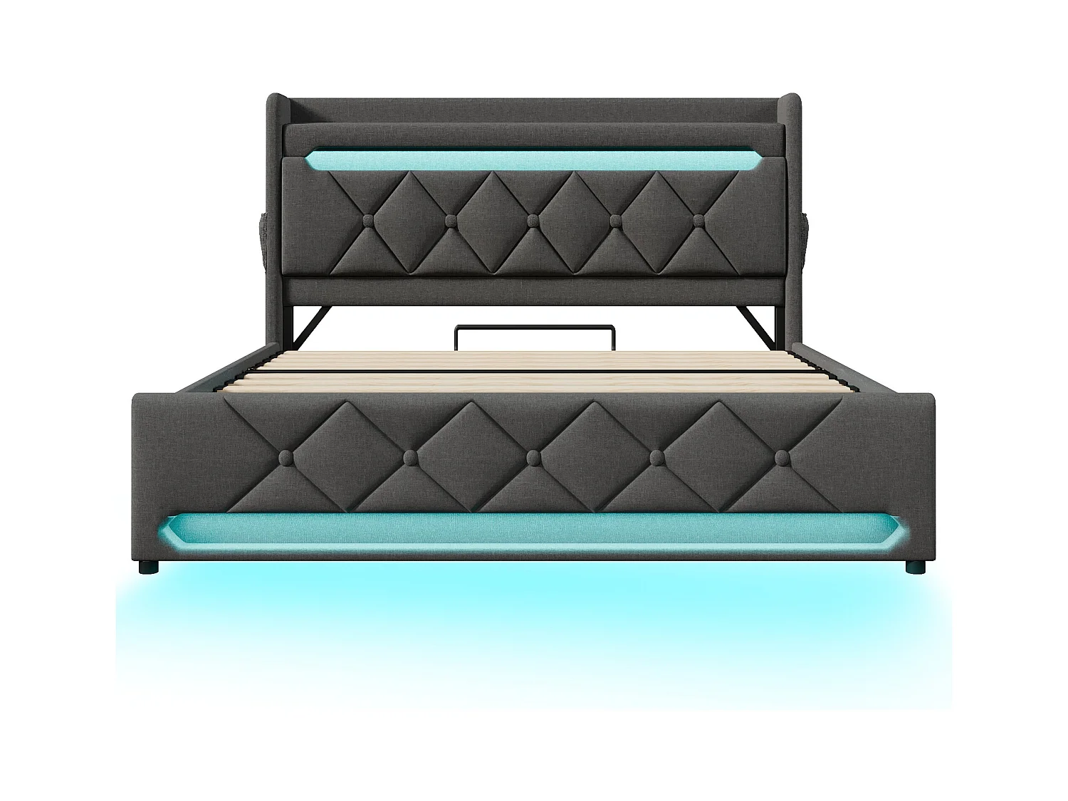 Lit coffre 160x200 cm - Lit adulte avec chargement USB et lumière LED - lin gris - sans matelas