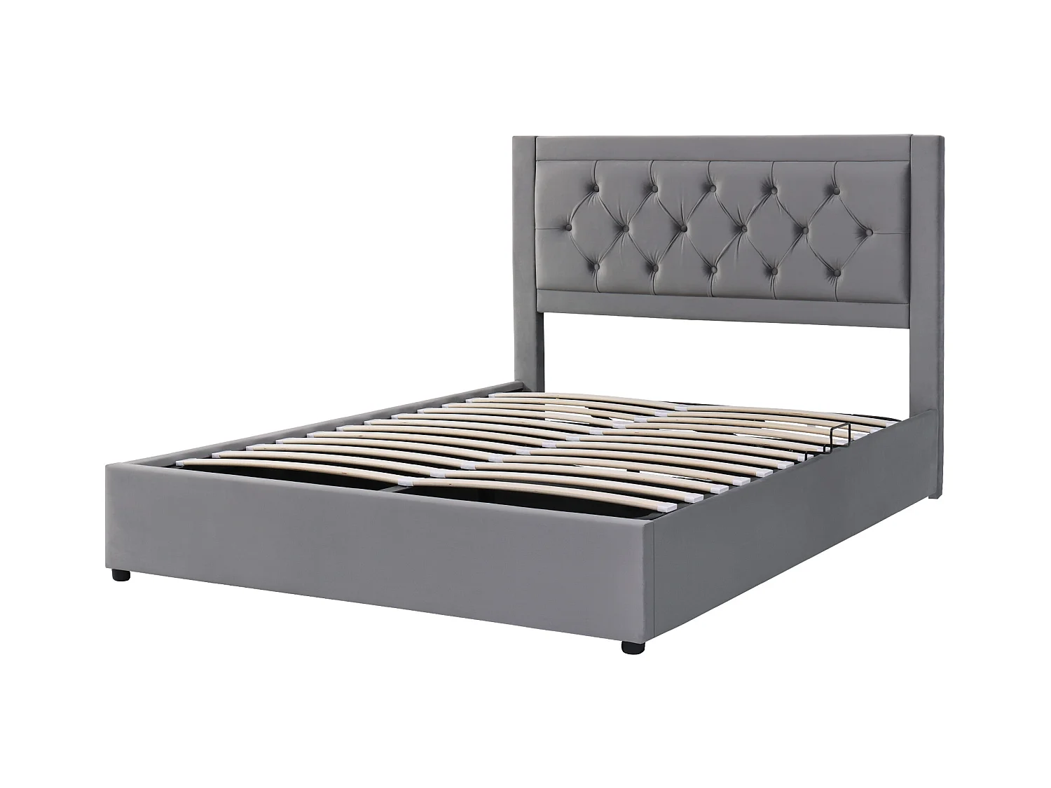 Łóżko z pojemnikiem 140x200 cm - Łóżko dla dorosłych z tapicerowanym zagłówkiem i stelażem - Styl Chesterfield - szary aksamit